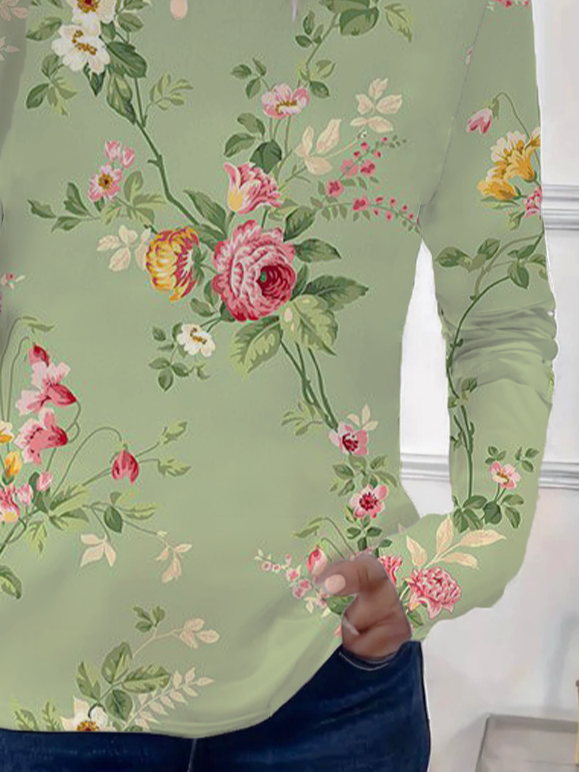 Damen Geblümt Langarm T-Shirts T-Shirt Rundhals Print Lässig Frühling/Herbst T-Shirt mit Grafik Oberteile