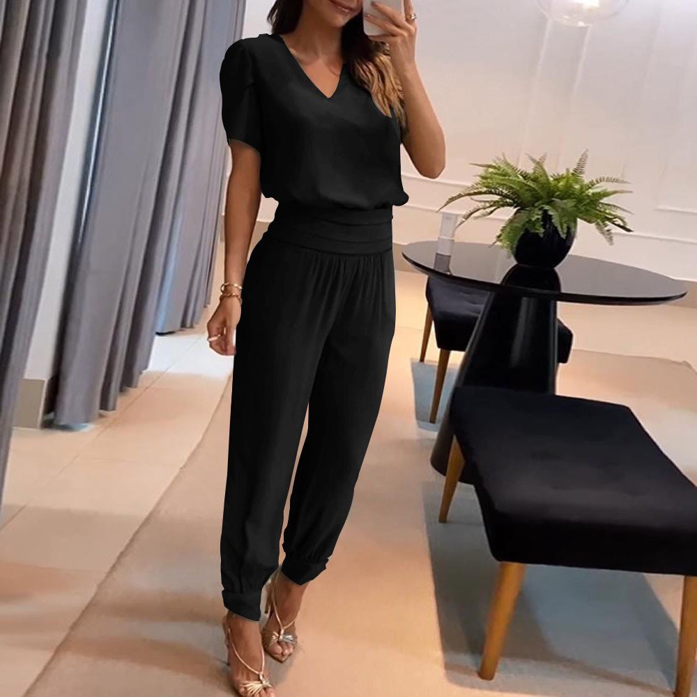 Damen Gestreift Zweiteiliges Set Täglich Kurzarm Lässig Sommer Bluse mit Hose Matching Set