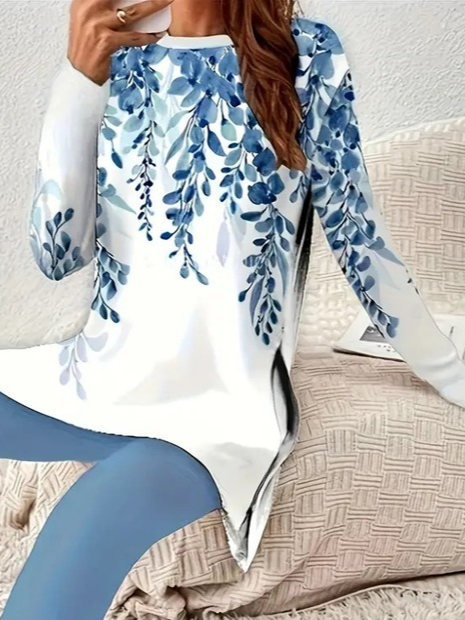 Damen Geblümt Print Zweiteiliges Set Täglich Langarm Lässig Frühling/Herbst Bluse mit Hose Matching Set