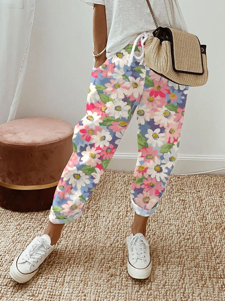 Damen Geblümt Lang Hose Lässig Frühling/Herbst Hose
