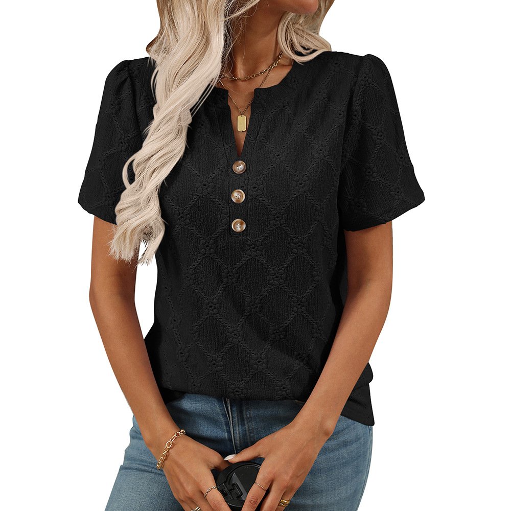 Damen Unifarben Kurzarm T-Shirts T-Shirt V-Ausschnitt Lässig Sommer Oberteile