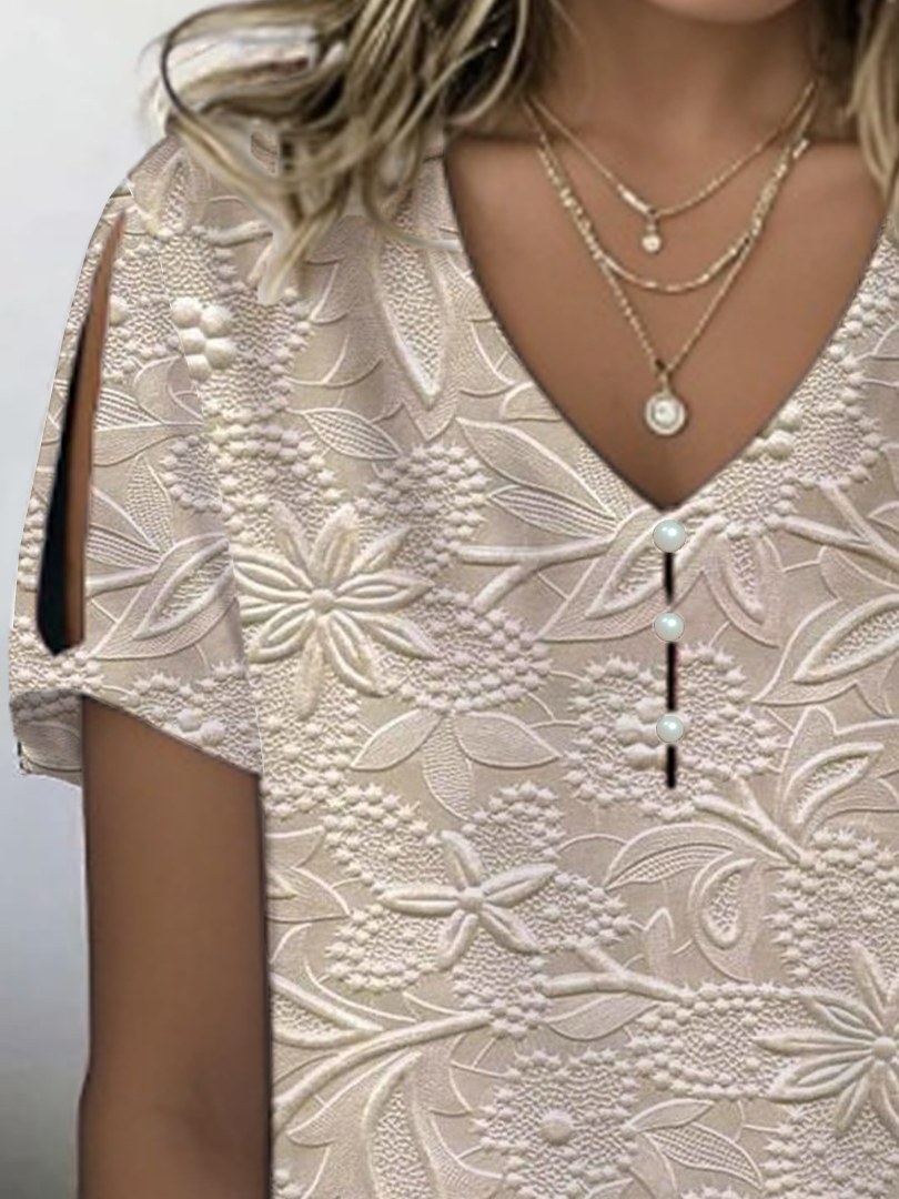 Damen Geblümt Kurzarm T-Shirts T-Shirt V-Ausschnitt Print Lässig Sommer T-Shirt mit Grafik Oberteile