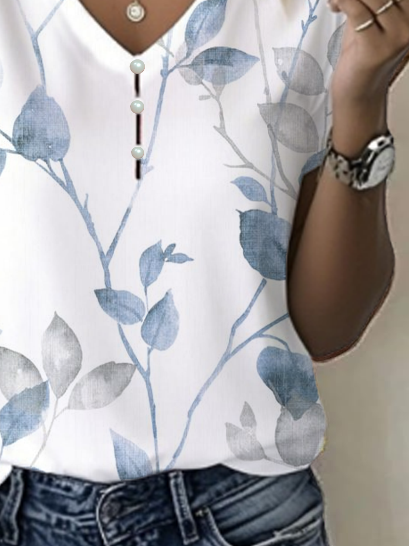 Damen Geblümt Kurzarm T-Shirts T-Shirt V-Ausschnitt Print Lässig Sommer T-Shirt mit Grafik Oberteile