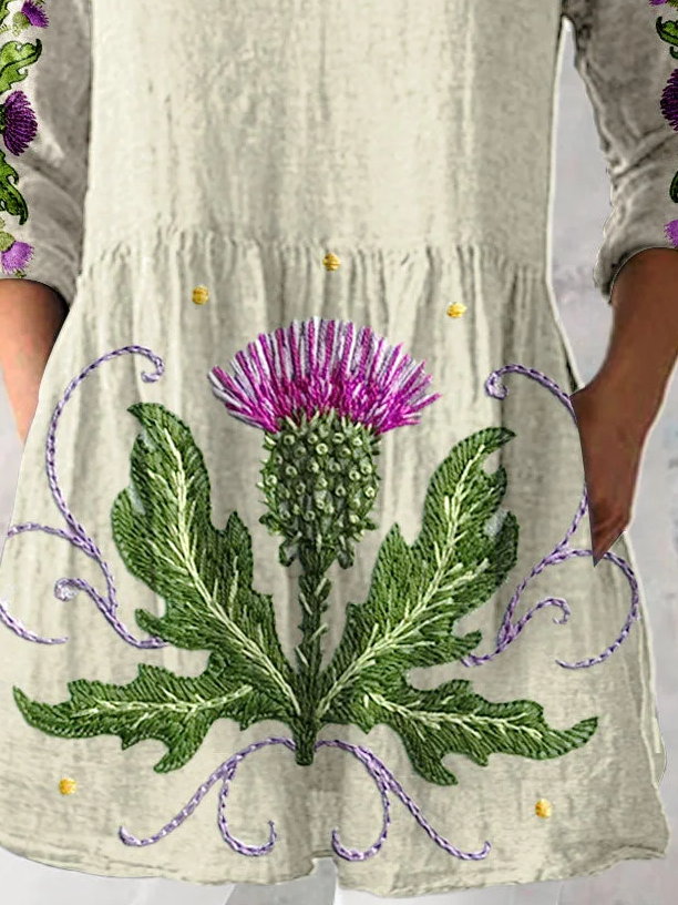 Damen Geblümt Langarm Bluse Frühling/Herbst Print V-Ausschnitt Täglich Lässig Oberteile