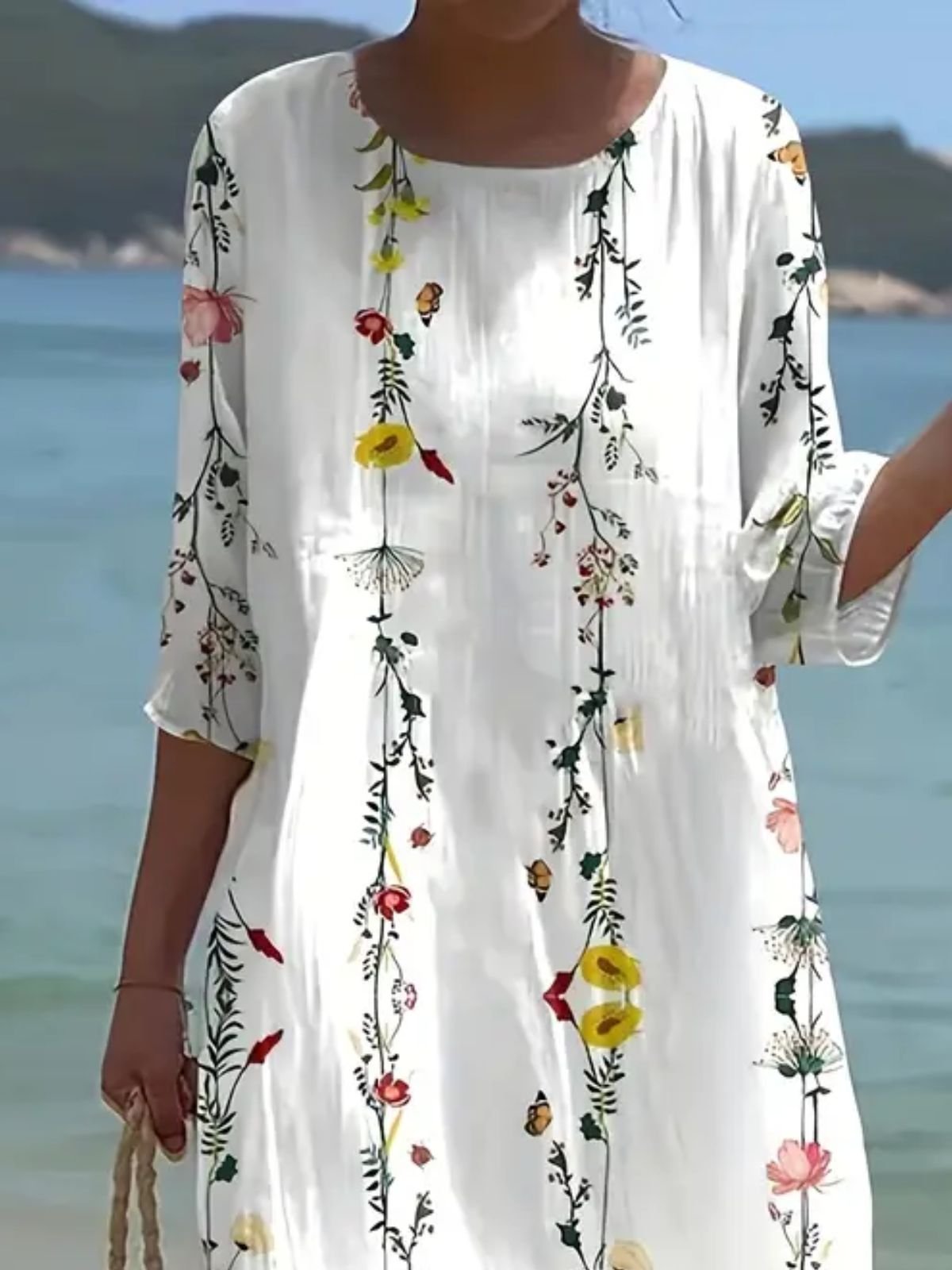 Damen Geblümt Kurzarm Sommer Kleid Rundhals Täglich Lässig Maxikleid A-Linien-Kleid