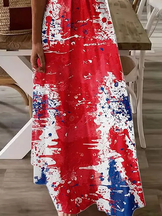 Damen Tag der Unabhängigkeit (Flagge) Ärmellos Sommer Print Kleid V-Ausschnitt Täglich Lässig Maxikleid Unterhose Kleid X-Linie Kleid