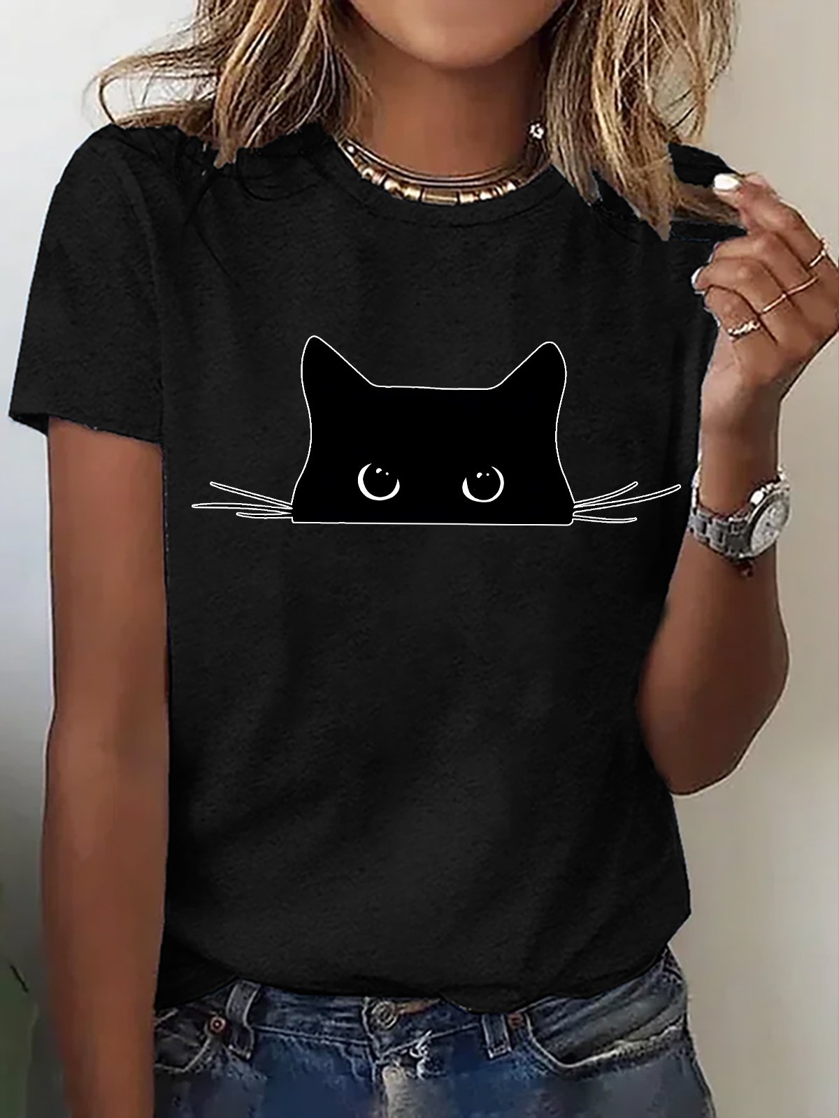 Damen Tier Kurzarm T-Shirts T-Shirt Rundhals Lässig Sommer Oberteile