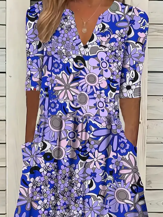 Damen Geblümt Kurzarm Sommer Print Kleid V-Ausschnitt Täglich Lässig Maxikleid Passen & Flare Kleid H-Linie Kleid