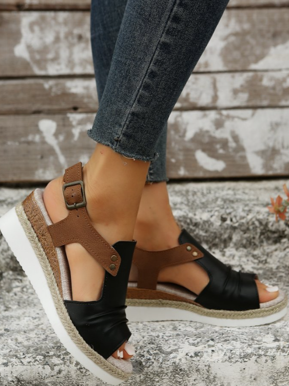 Lässig Farbblock Sommer PU Keil Sandale