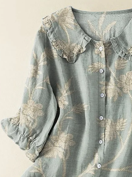 Damen Geblümt Kurzarm Bluse Sommer Print Schalkragen Täglich Lässig Oberteile