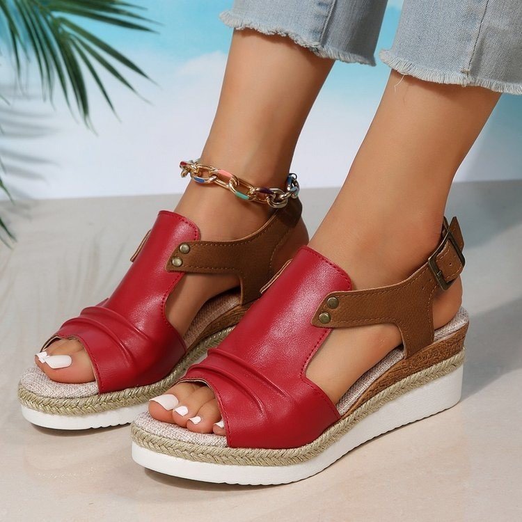 Lässig Farbblock Sommer PU Keil Sandale