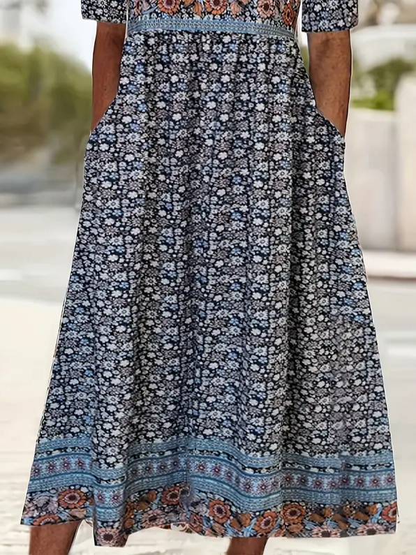 Damen Geblümt Kurzarm Sommer Print Kleid Rundhals Täglich Lässig Maxikleid Etuikleid H-Linie Kleid