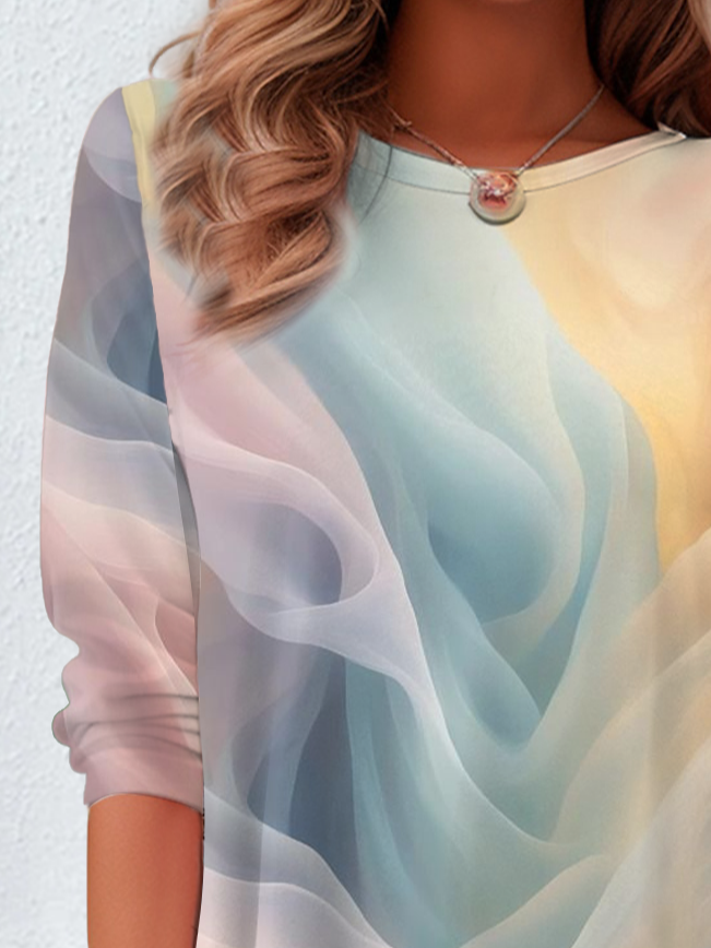 Damen Farbverlauf Langarm T-Shirts T-Shirt Rundhals Print Lässig Frühling/Herbst T-Shirt mit Grafik Oberteile