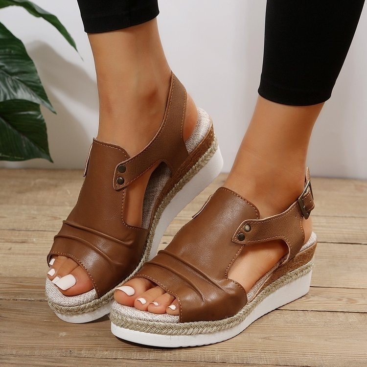 Lässig Farbblock Sommer PU Keil Sandale