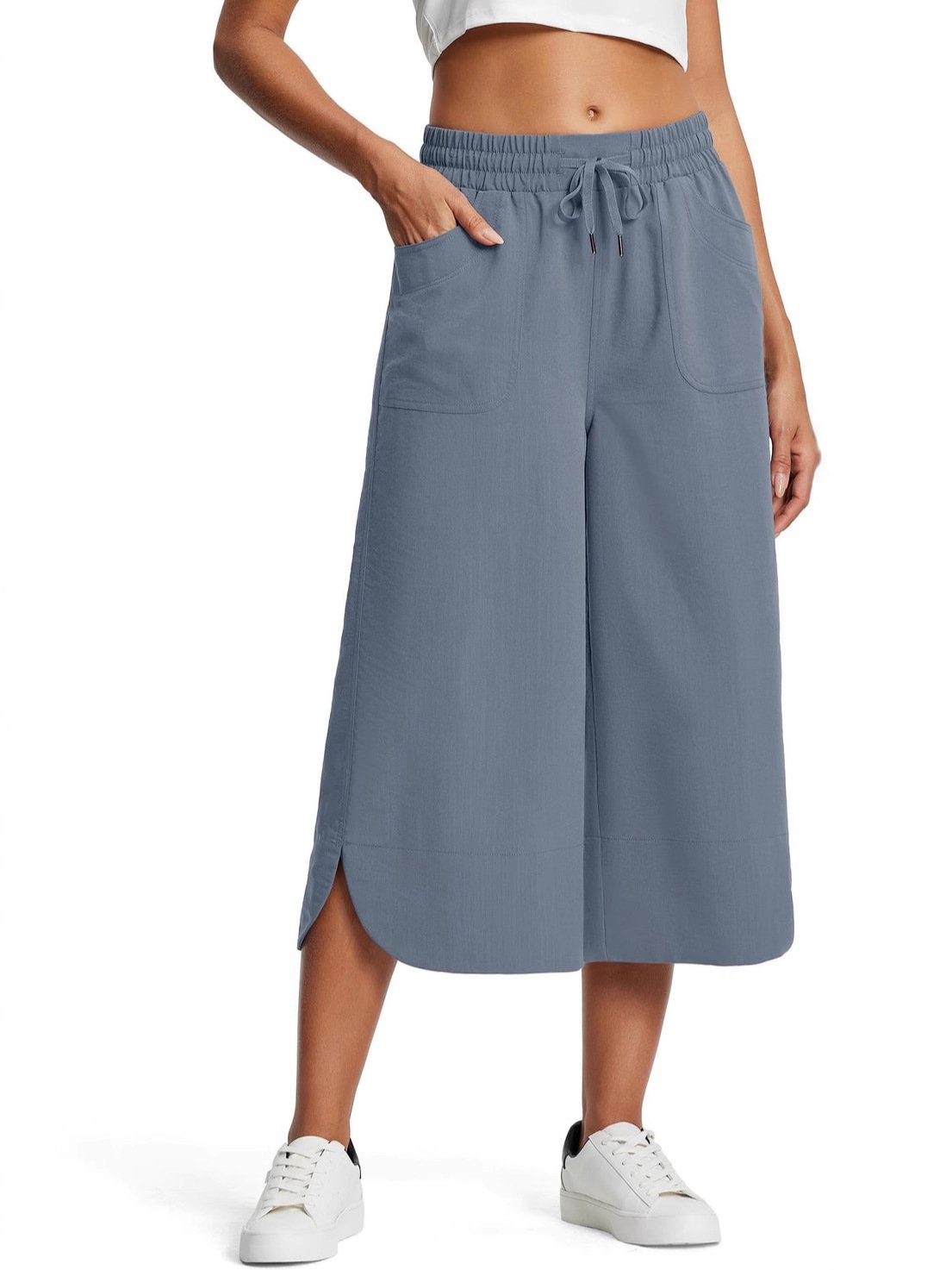 Damen Unifarben Caprihosen Hose Lässig Sommer Hose