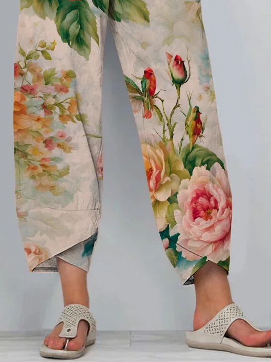 Damen Geblümt Caprihosen Hose Lässig Sommer Hose