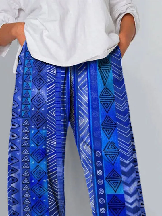 Damen Geometrisch Caprihosen Hose Lässig Sommer Hose
