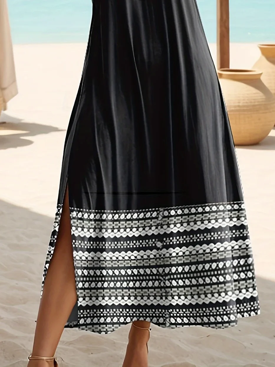 Damen Geometrisch Kurzarm Sommer Print Kleid Rundhals Täglich Lässig Maxikleid Passen & Flare Kleid A-Linien-Kleid