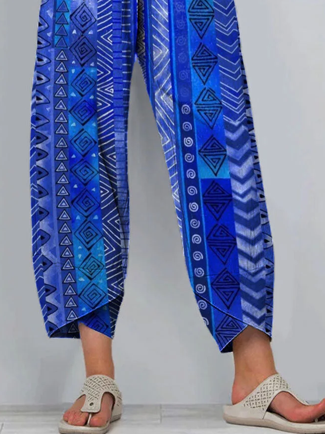Damen Geometrisch Caprihosen Hose Lässig Sommer Hose
