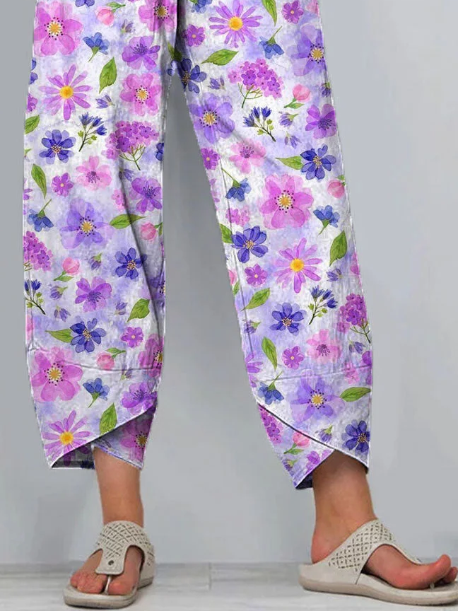 Damen Geblümt Caprihosen Hose Lässig Sommer Hose