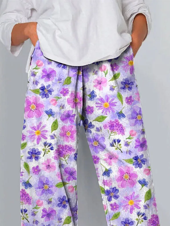 Damen Geblümt Caprihosen Hose Lässig Sommer Hose