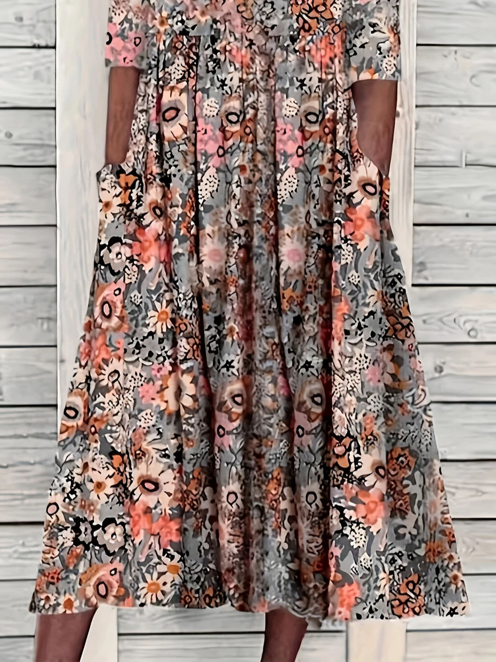 Damen Geblümt Kurzarm Sommer Print Kleid Rundhals Täglich Lässig Maxikleid Etuikleid H-Linie Kleid
