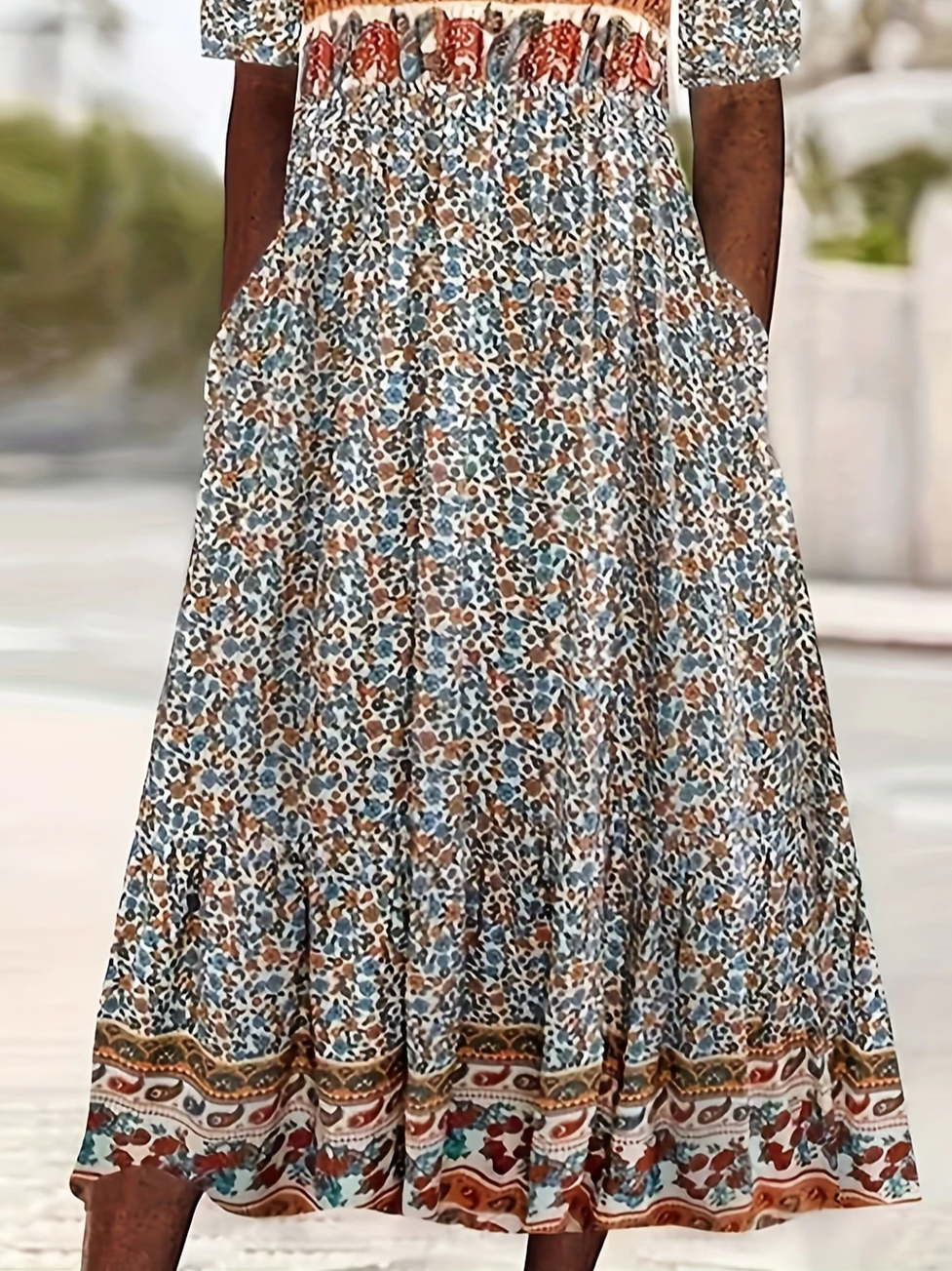 Damen Geblümt Kurzarm Sommer Print Kleid Rundhals Täglich Lässig Maxikleid Etuikleid H-Linie Kleid