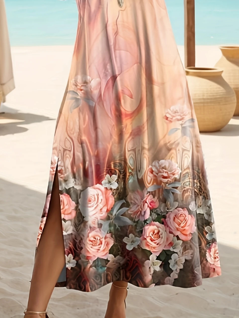 Damen Geblümt Kurzarm Sommer Print Kleid Rundhals Täglich Lässig Maxikleid Passen & Flare Kleid A-Linien-Kleid