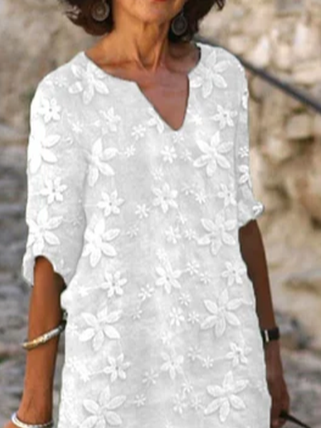 Damen Geblümt Halbarm Sommer Print Kleid V-Ausschnitt Täglich Lässig Mini Etuikleid H-Linie Kleid