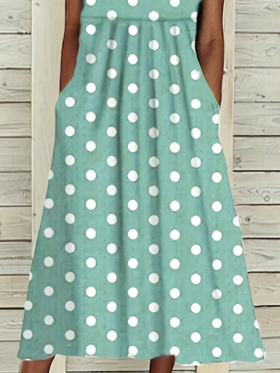 Damen Polka Dots Kurzarm Sommer Print Kleid Rundhals Täglich Lässig Maxikleid Etuikleid H-Linie Kleid