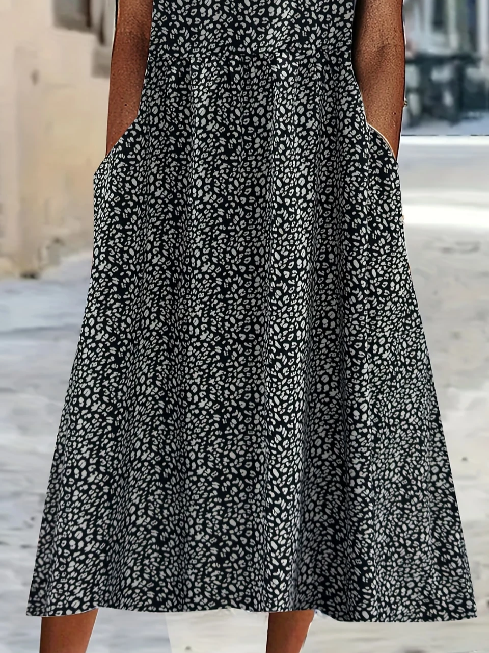 Damen Leopard Kurzarm Sommer Print Kleid V-Ausschnitt Täglich Lässig Maxikleid Passen & Flare Kleid H-Linie Kleid