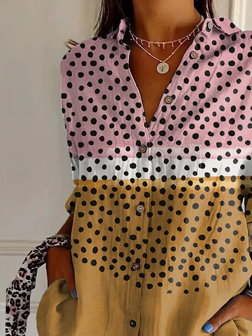 Damen Polka Dots Langarm Bluse Frühling/Herbst Schnalle Hemdkragen Täglich Lässig Oberteile