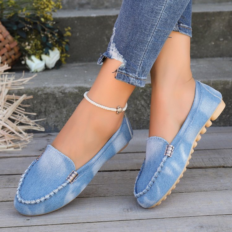 Neu Denim Mokassins Flach Mund Slip-On Flach Schuhe