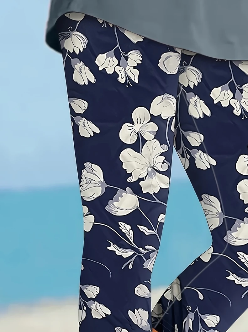 Damen Geblümt Caprihosen Elastische Taille Hose Lässig Sommer Hose
