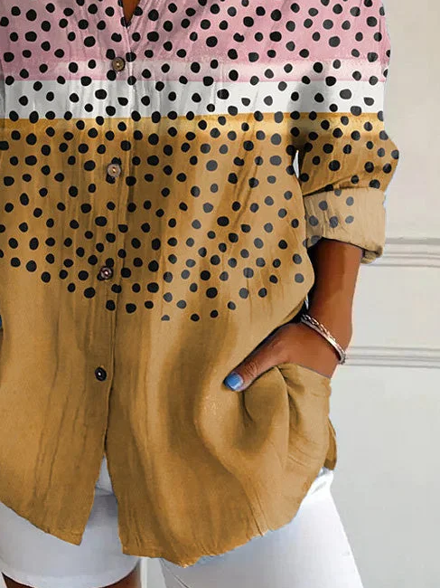Damen Polka Dots Langarm Bluse Frühling/Herbst Schnalle Hemdkragen Täglich Lässig Oberteile