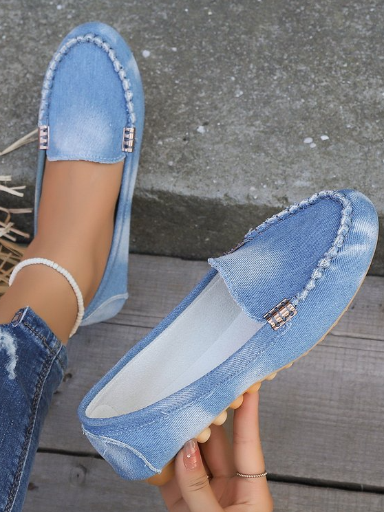 Neu Denim Mokassins Flach Mund Slip-On Flach Schuhe