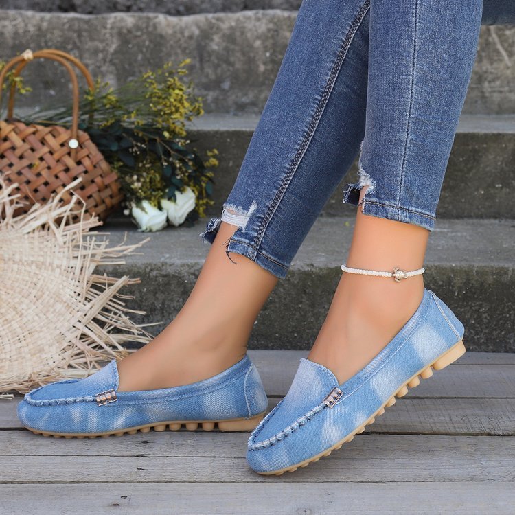 Neu Denim Mokassins Flach Mund Slip-On Flach Schuhe