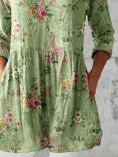 Damen Geblümt Langarm Bluse Frühling/Herbst Print V-Ausschnitt Täglich Lässig Oberteile