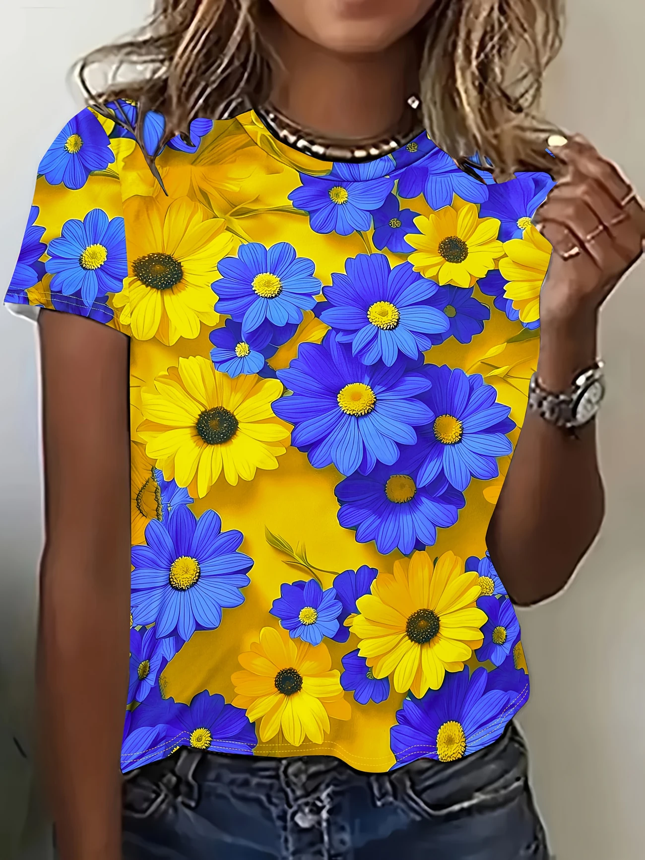 Damen Geblümt Kurzarm T-Shirts T-Shirt Rundhals Print Lässig Sommer T-Shirt mit Grafik Oberteile