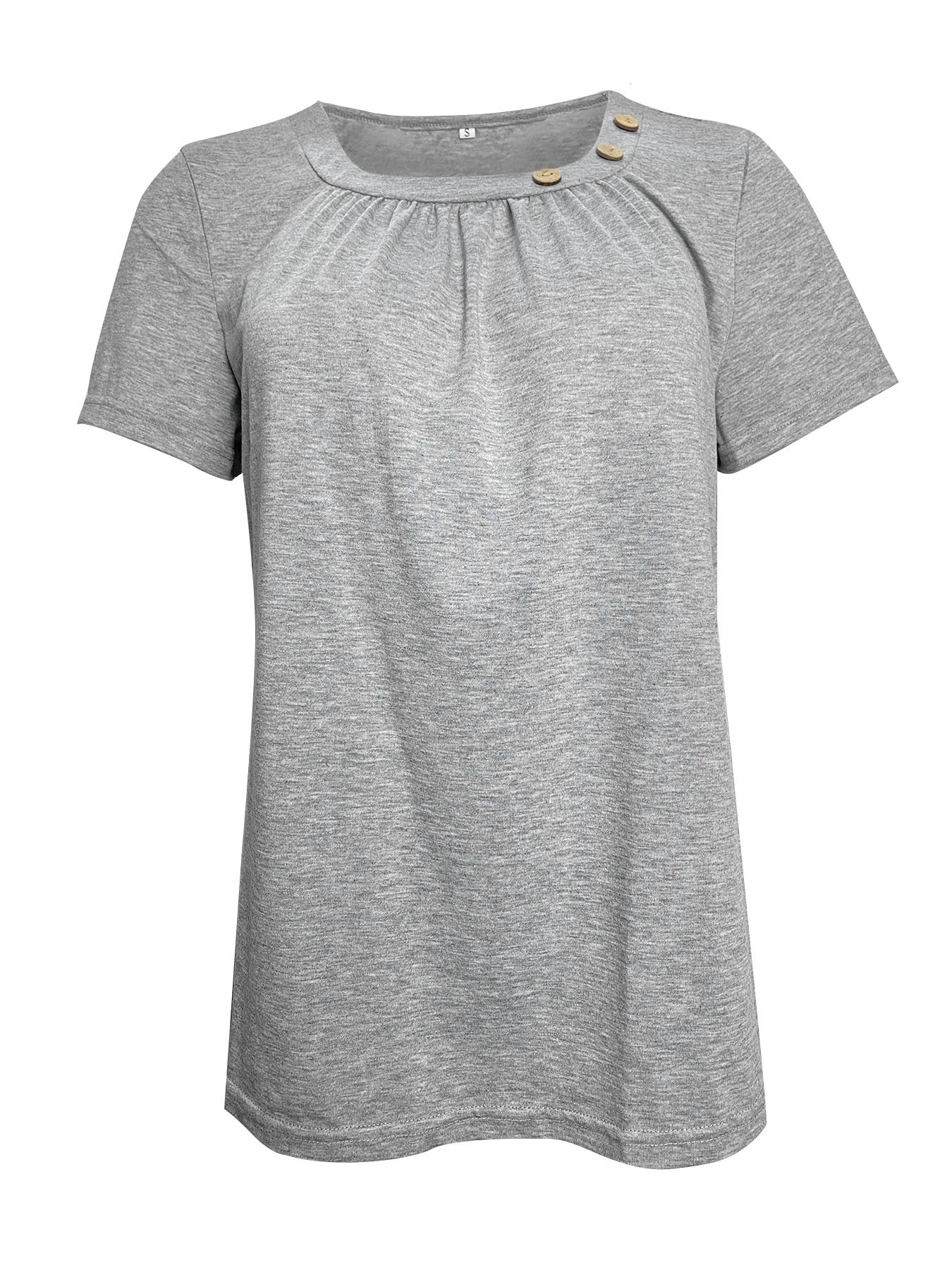 Damen Unifarben Kurzarm T-Shirts T-Shirt Rundhals Schnalle Lässig Sommer Oberteile