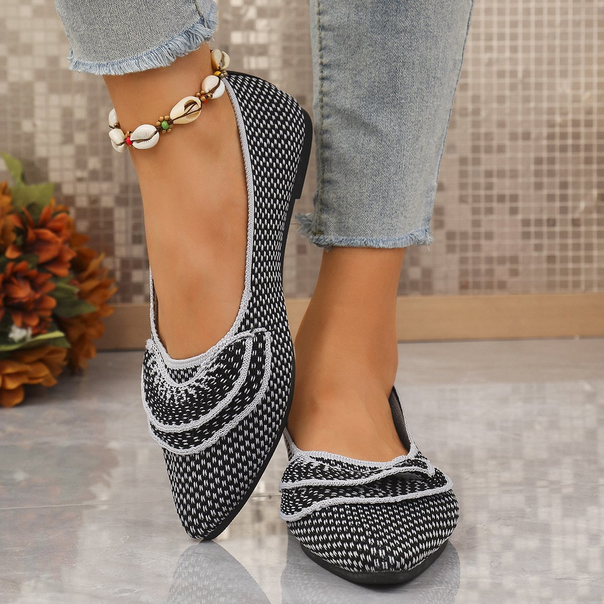 Damen Vier Jahreszeiten Freizeit Ultraleicht Fliegend Mesh Farbe Matching Flach Mund Flach Schuhe