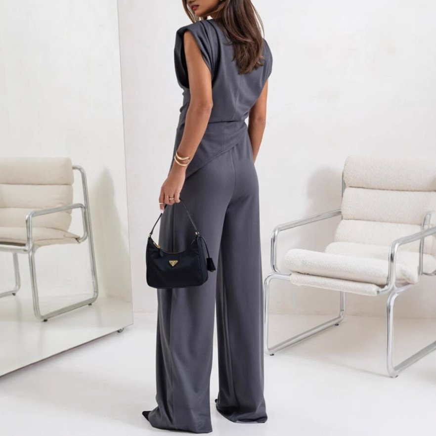 Damen Unifarben Irregulär Handwerkskunst Zweiteiliges Set Täglich Ärmellos Lässig Sommer Bluse mit Hose Matching Set