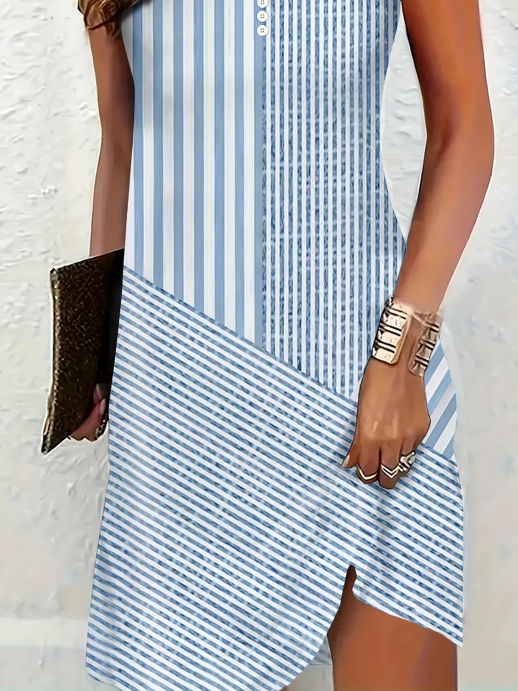 Damen Gestreift Ärmellos Sommer Print Kleid Gekerbt Täglich Lässig Mini Tanktop H-Linie Kleid