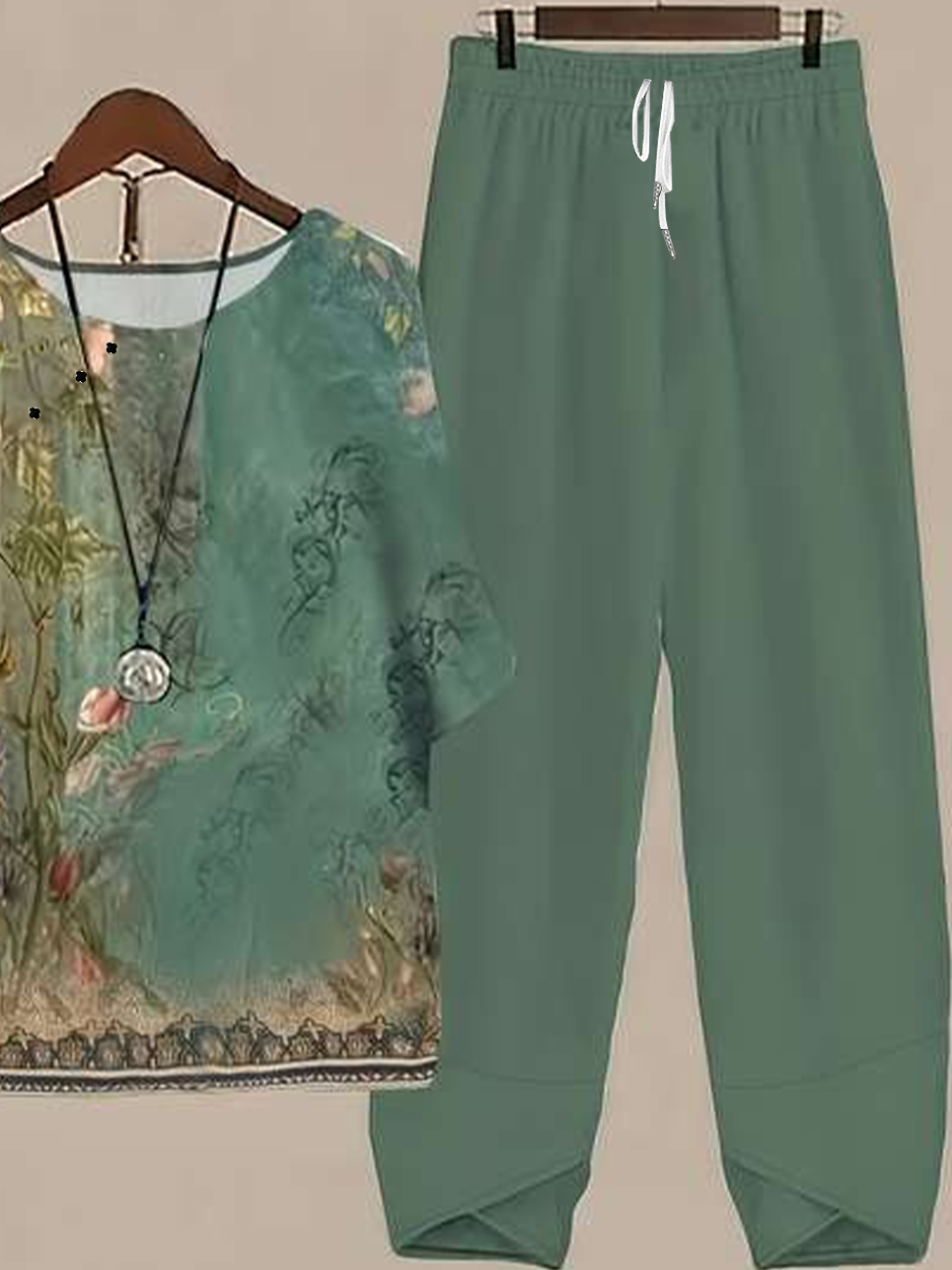 Damen Geblümt Print Zweiteiliges Set Täglich Halbarm Lässig Sommer Bluse mit Hose Matching Set