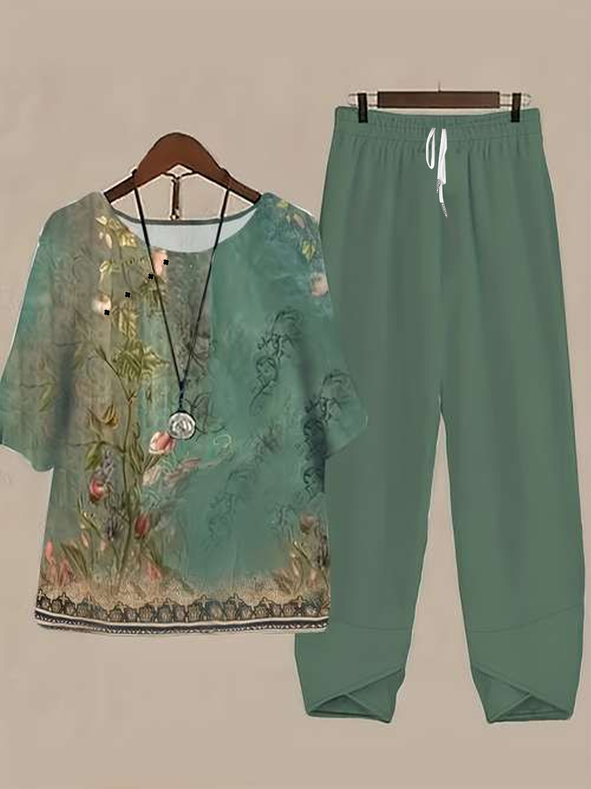 Damen Geblümt Print Zweiteiliges Set Täglich Halbarm Lässig Sommer Bluse mit Hose Matching Set