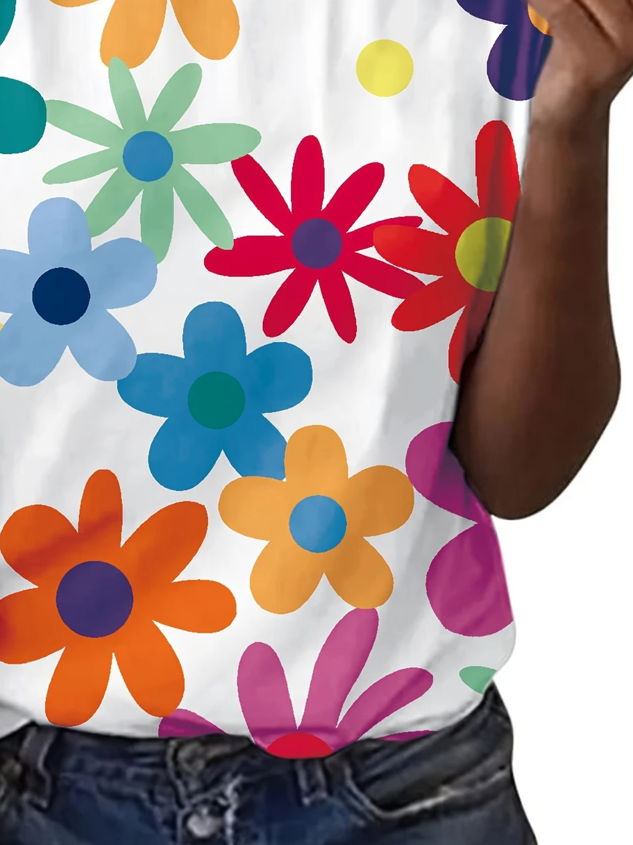Damen Geblümt Kurzarm T-Shirts T-Shirt Rundhals Print Lässig Sommer T-Shirt mit Grafik Oberteile