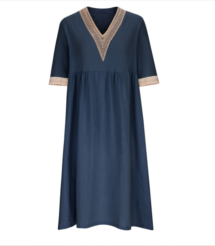Damen Unifarben Halbarm Sommer Nahtverarbeitung Kleid V-Ausschnitt Täglich Lässig Maxikleid Passen & Flare Kleid A-Linien-Kleid
