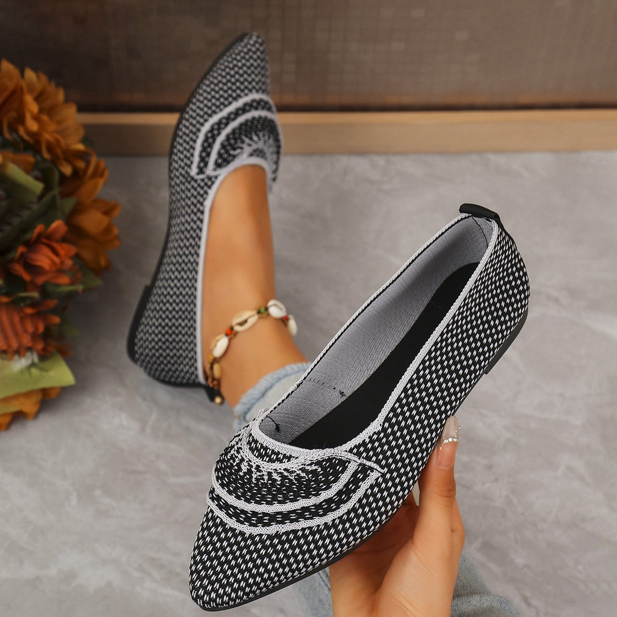 Damen Vier Jahreszeiten Freizeit Ultraleicht Fliegend Mesh Farbe Matching Flach Mund Flach Schuhe