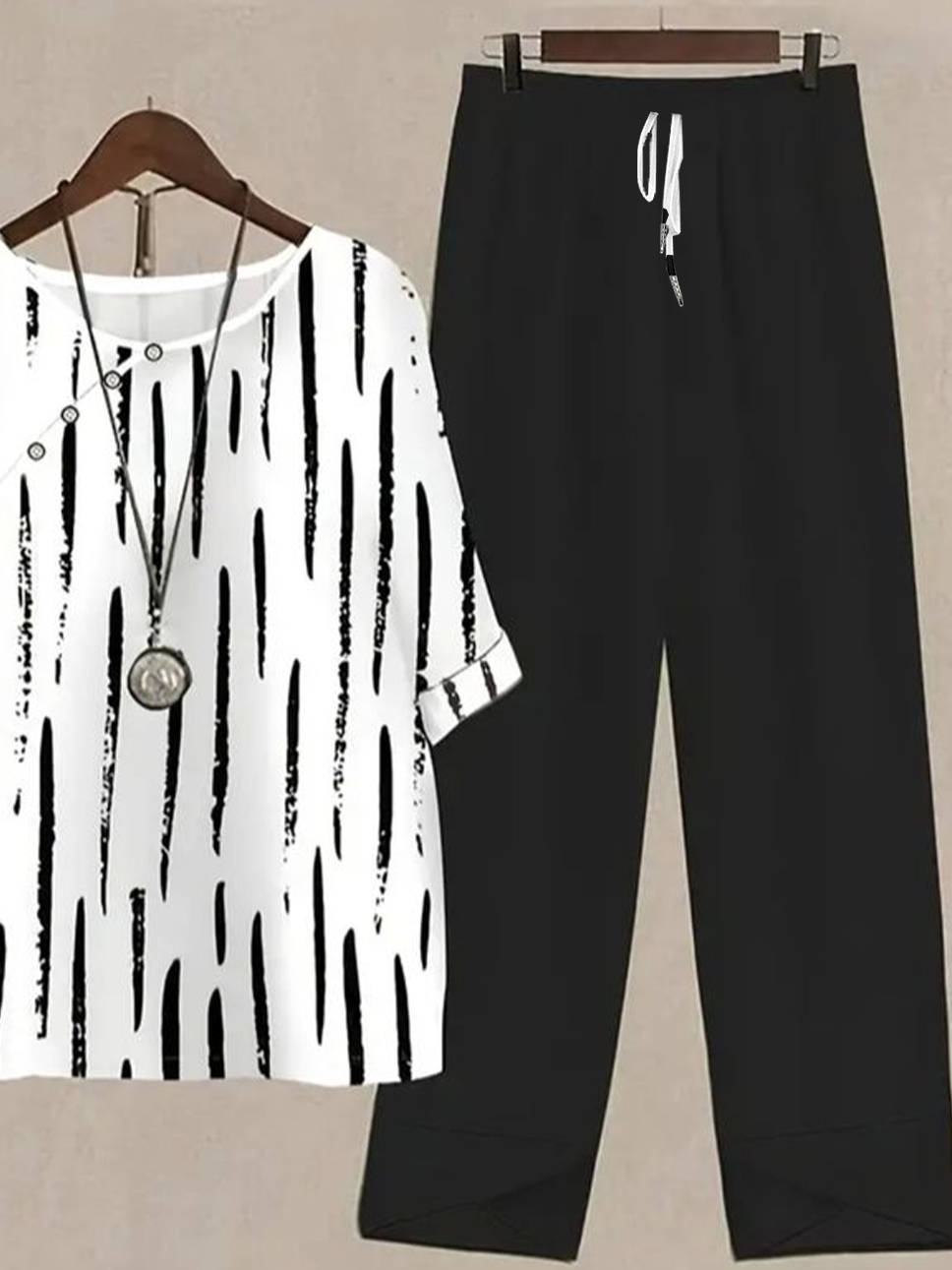 Damen Gestreift Print Zweiteiliges Set Täglich Halbarm Lässig Sommer Bluse mit Hose Matching Set
