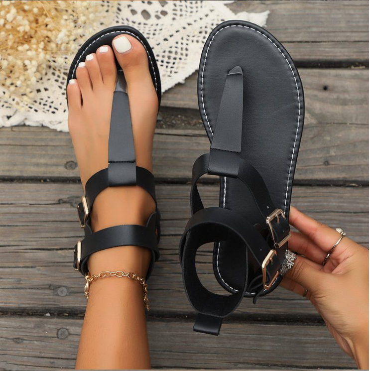 Sommer Unifarben PU Urlaub Gladiator Pantolette